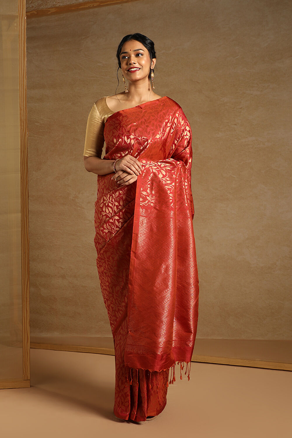 Dark Orange South Pure Silk Woven Saree image number null