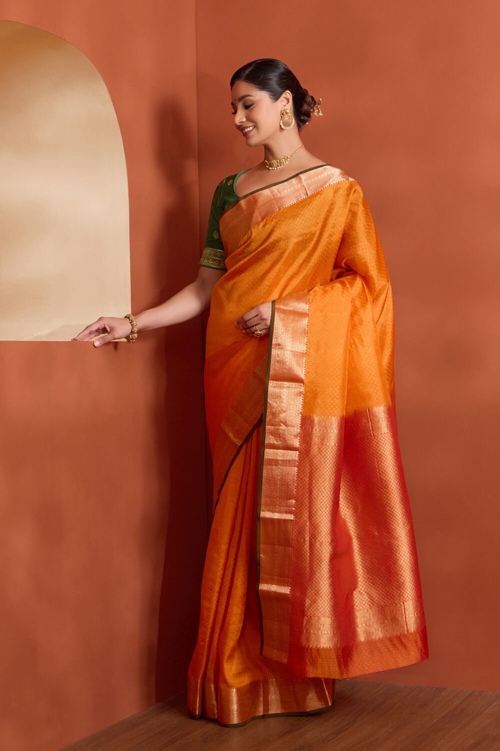 Orange Apsara Woven Silk Viscose Saree image number null