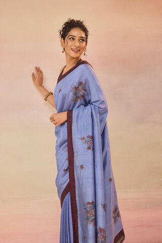 Light Violet Bengal Pure Silk Hand Painted Embroidered Saree thumbnail image number null