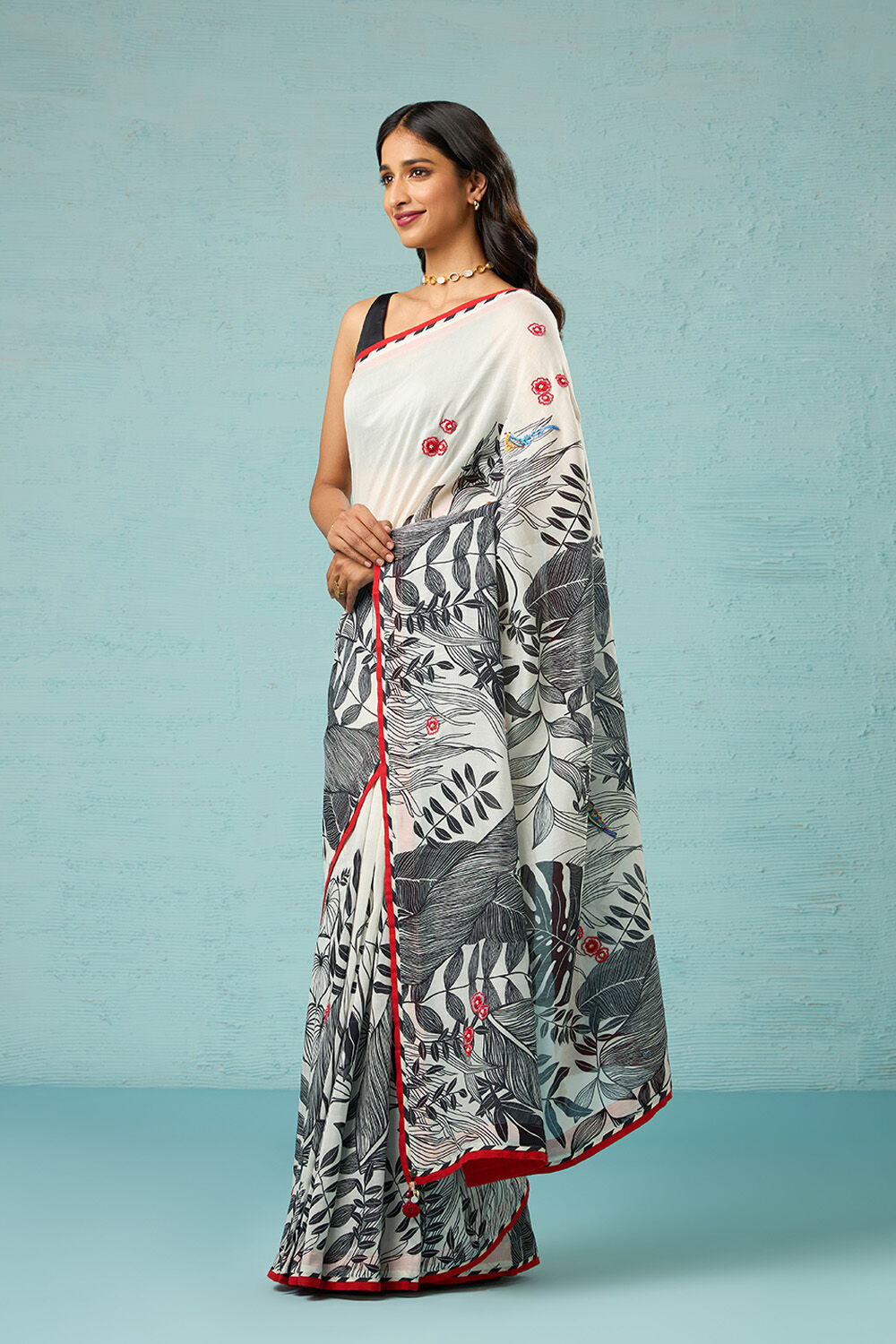 Off White Printed Pure Silk Cotton Saree image number null