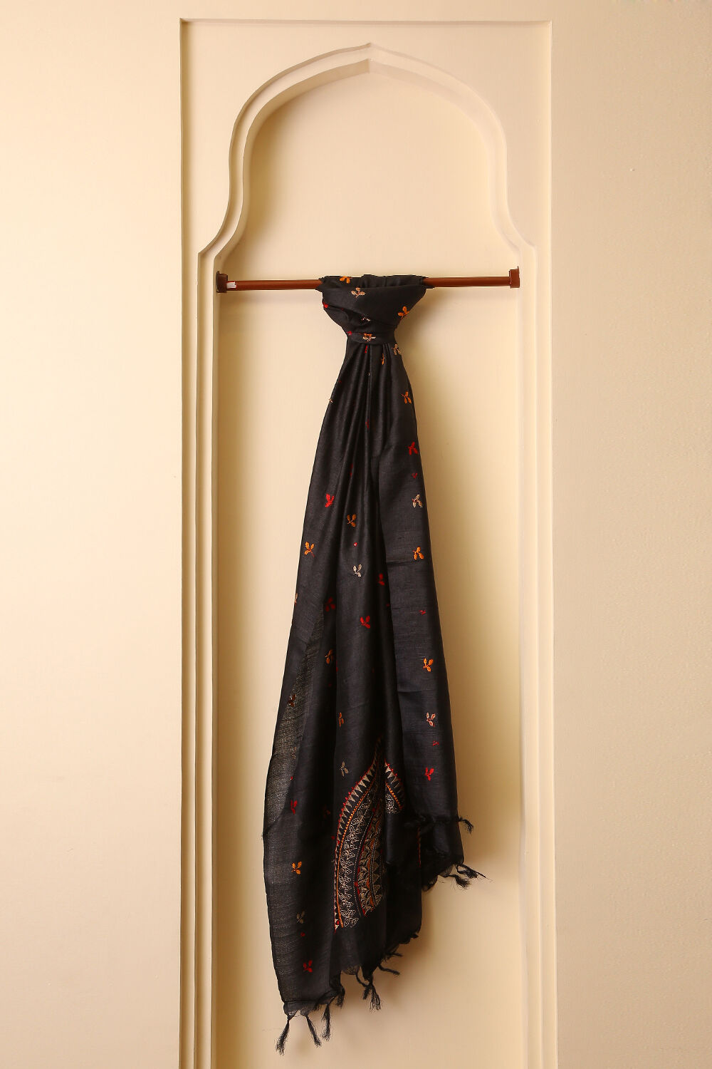 Black Tussar Silk Dupatta image number null