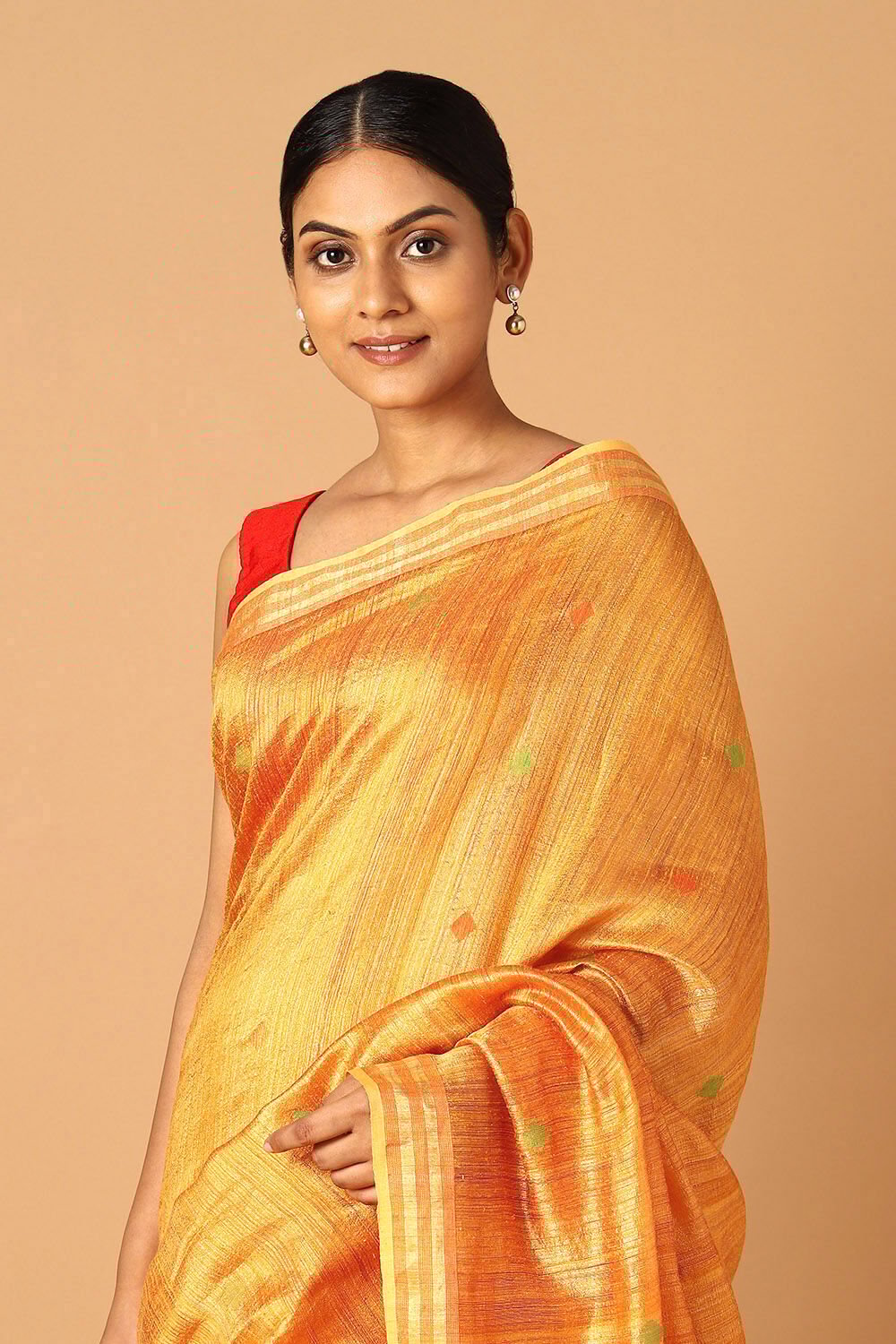 Dark Orange Pure Silk Vanya Bengal Jamdani Saree image number null