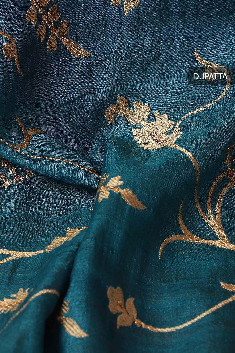 Blue Tussar Embroidered Unstitched Suit Set image number null