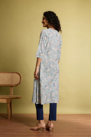 Light Blue Screen Printed Pure Cotton Linen Kurta thumbnail image number null