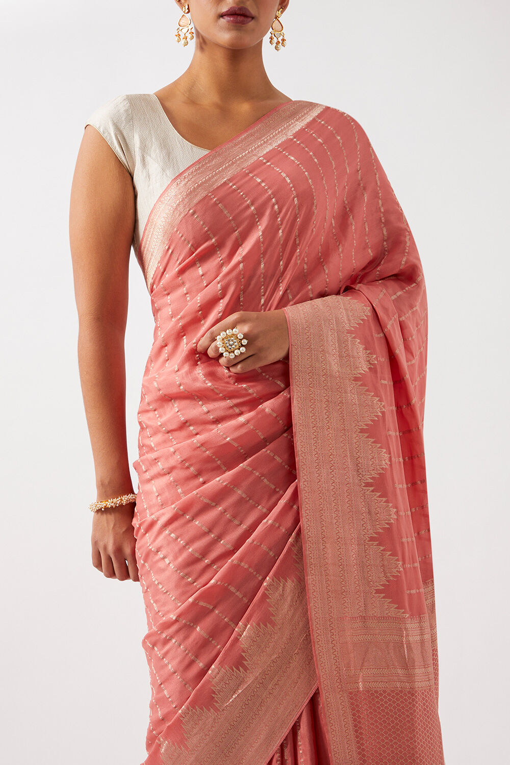Light Orange Pure Crepe Woven Saree image number null