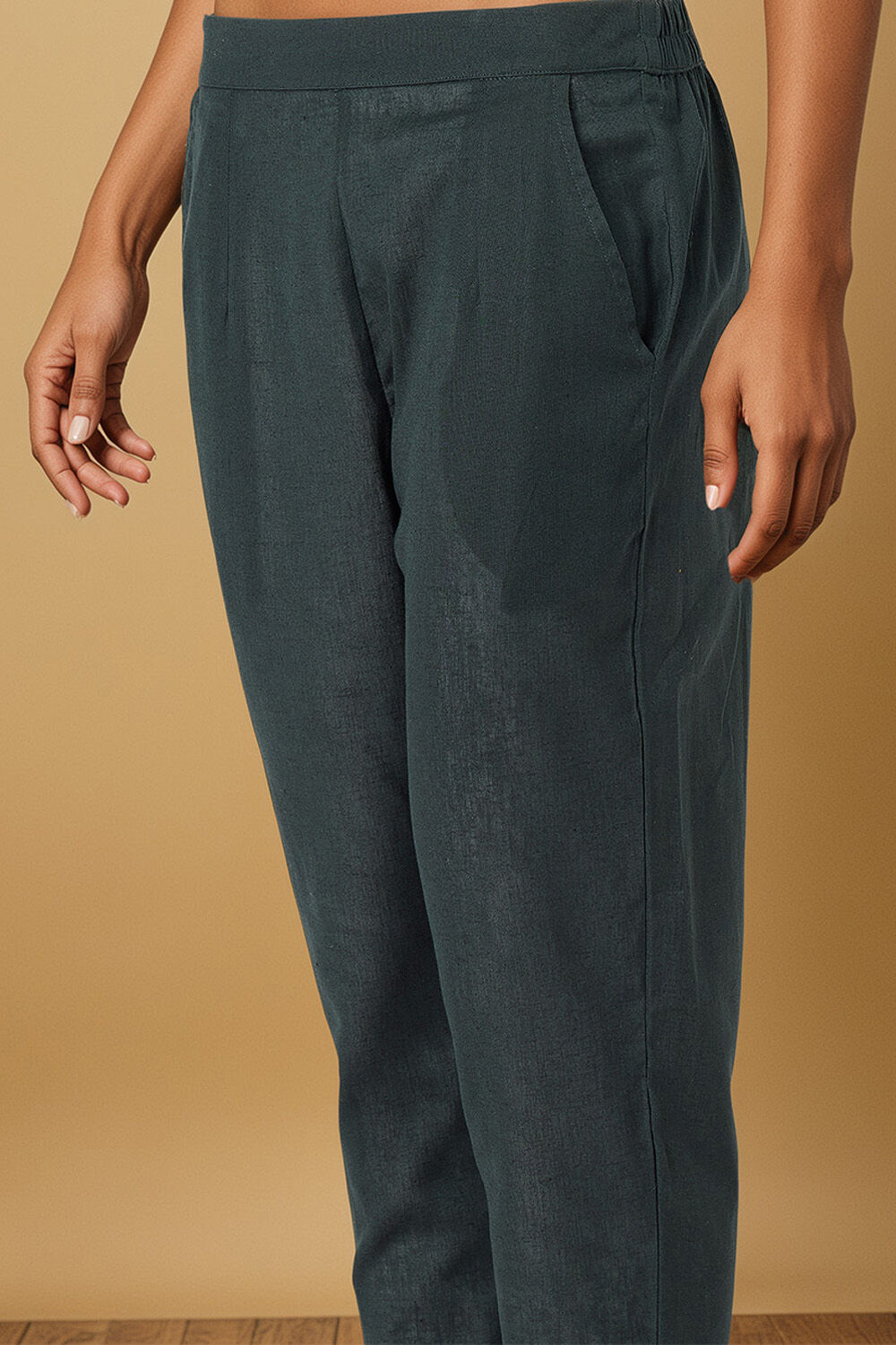 Dark Green Woven Pure Cotton Trouser image number null