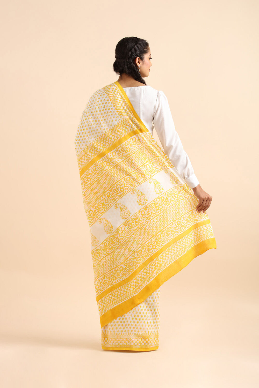 Off Pure White Cotton Sanganeri Printed image number null