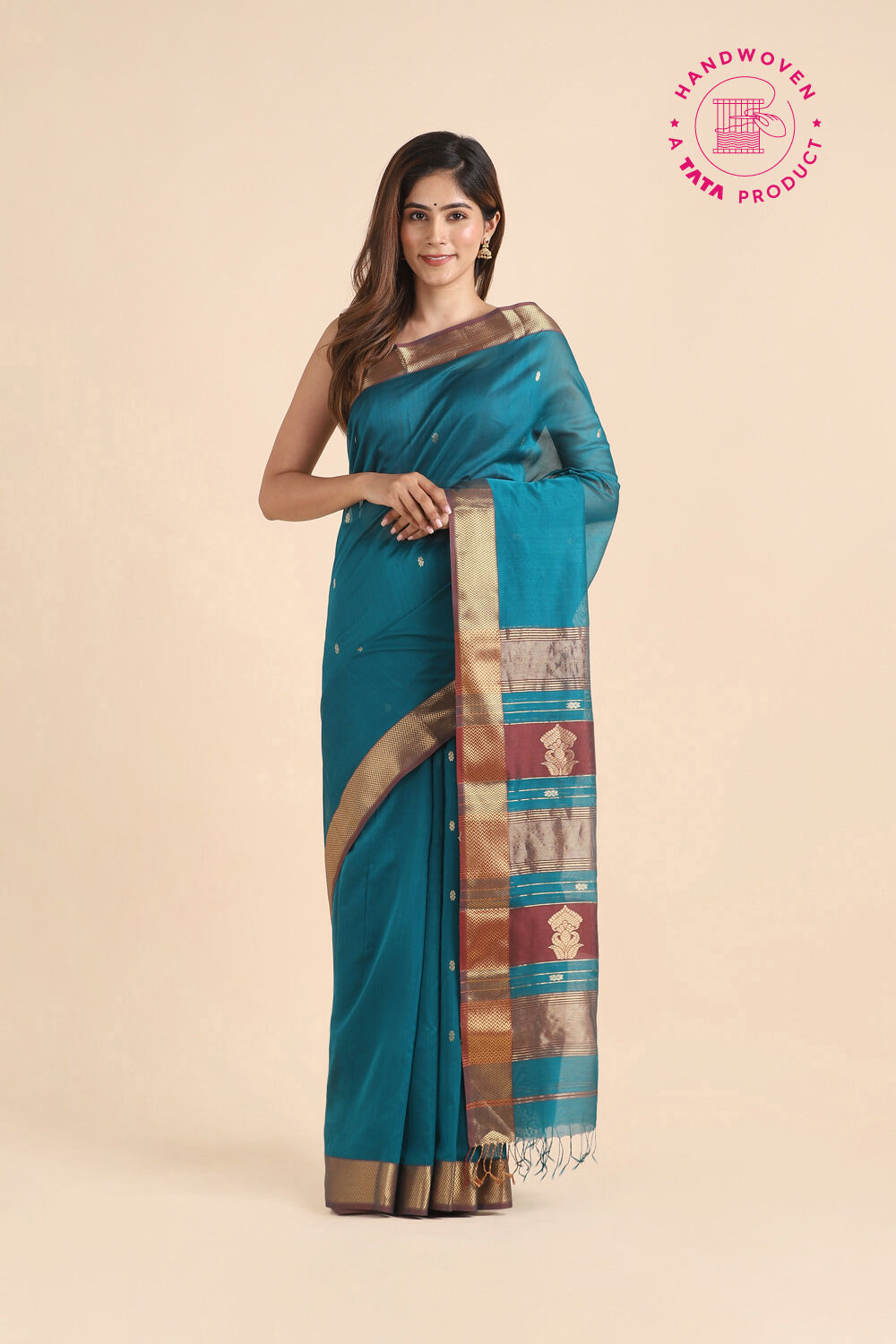Dark Green Pure Silk Cotton Maheshwari Saree image number null