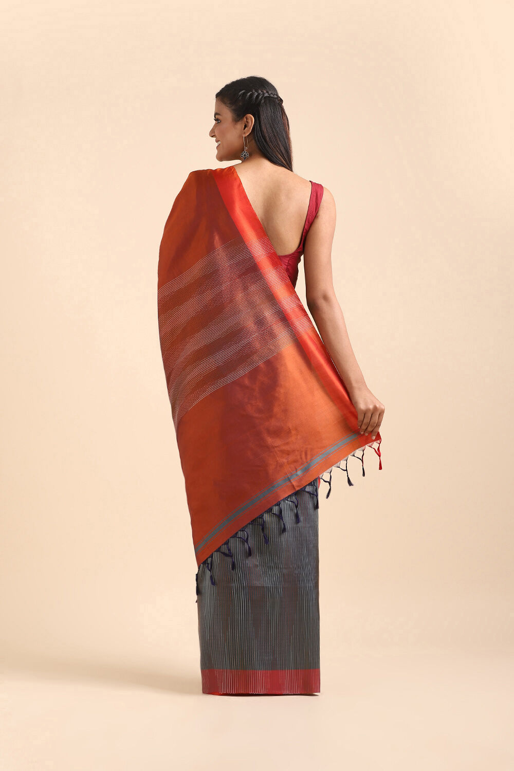 Grey Pure Silk Bengal Saree image number null