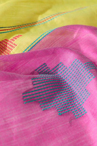 Yellow Woven Silk Viscose Bhagalpur Saree thumbnail image number null
