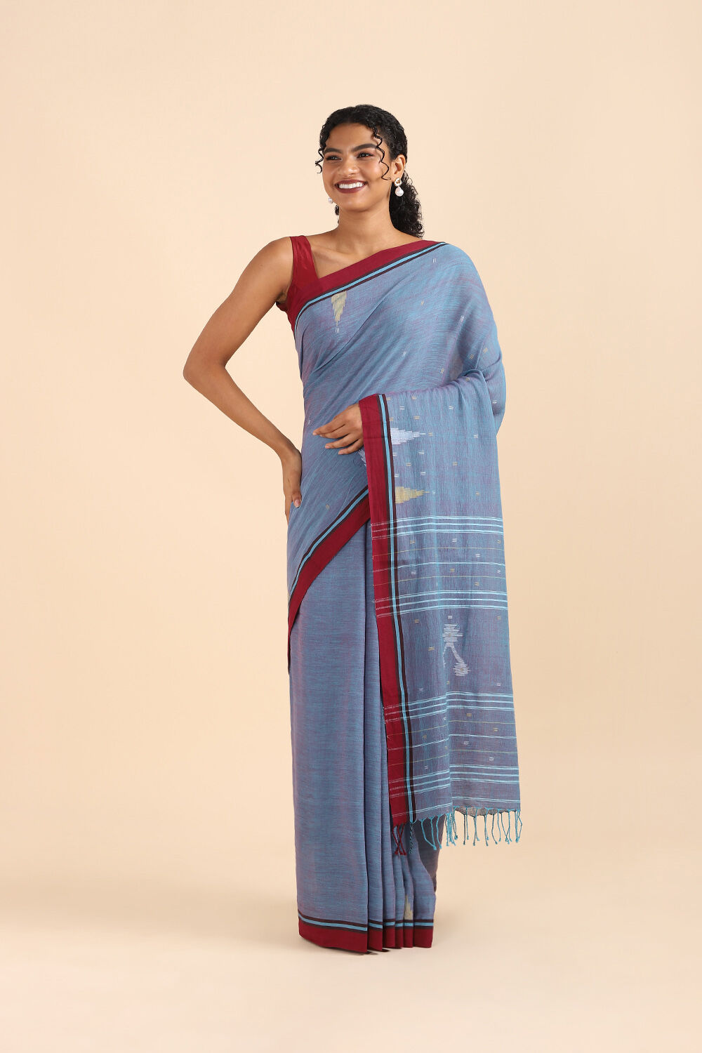 Blue Cotton Pure Khadi Cotton Jamdani Saree image number null
