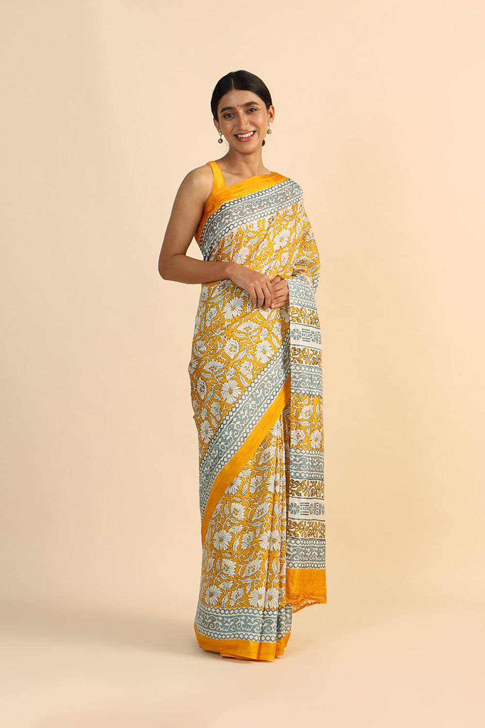 Multicolored Pure Silk Printed Saree image number null