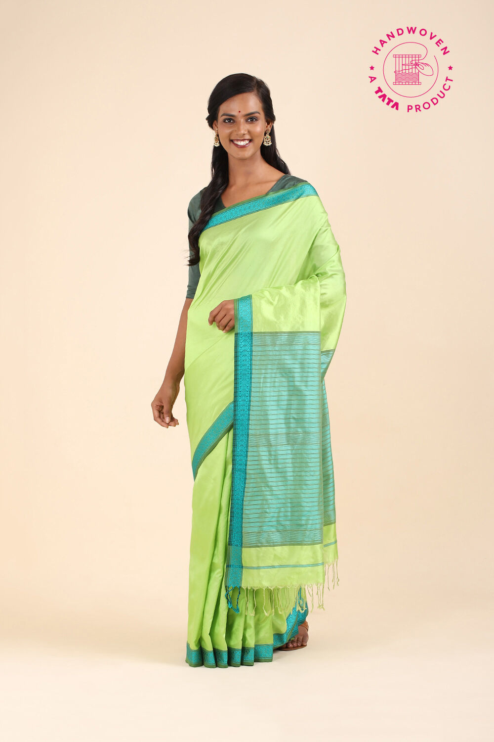 Light Green Pure Silk Maheswari Saree image number null