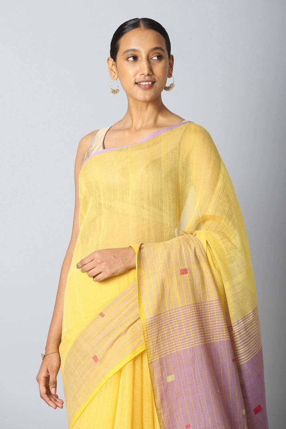 Yellow Pure Silk Cotton Jamdani Saree image number null