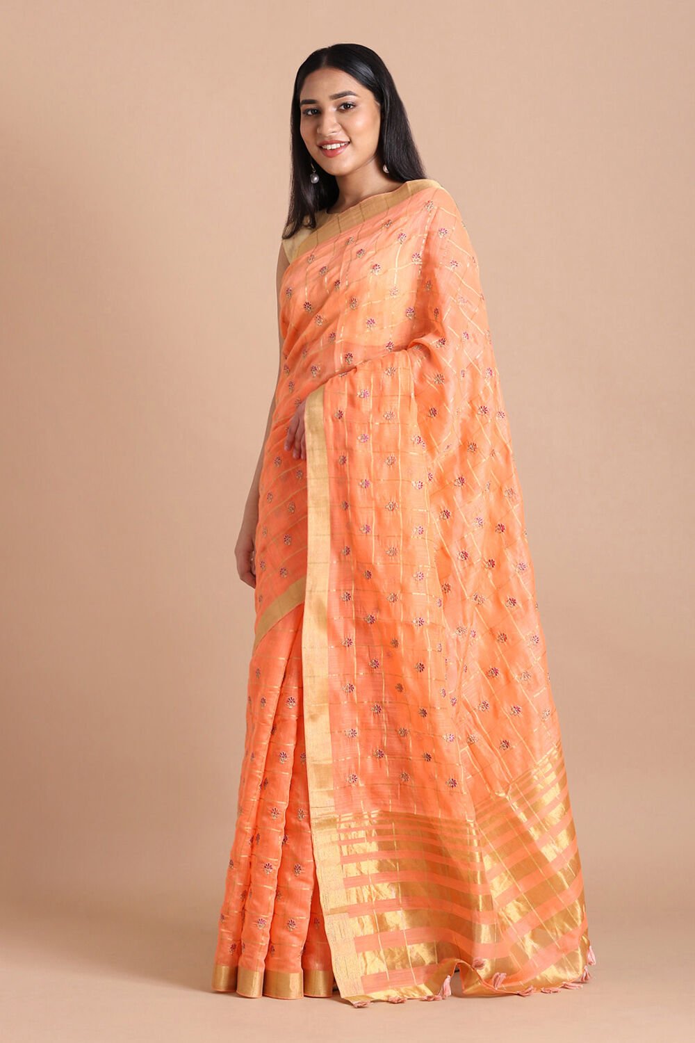 Orange Pure Embroidered Saree image number null