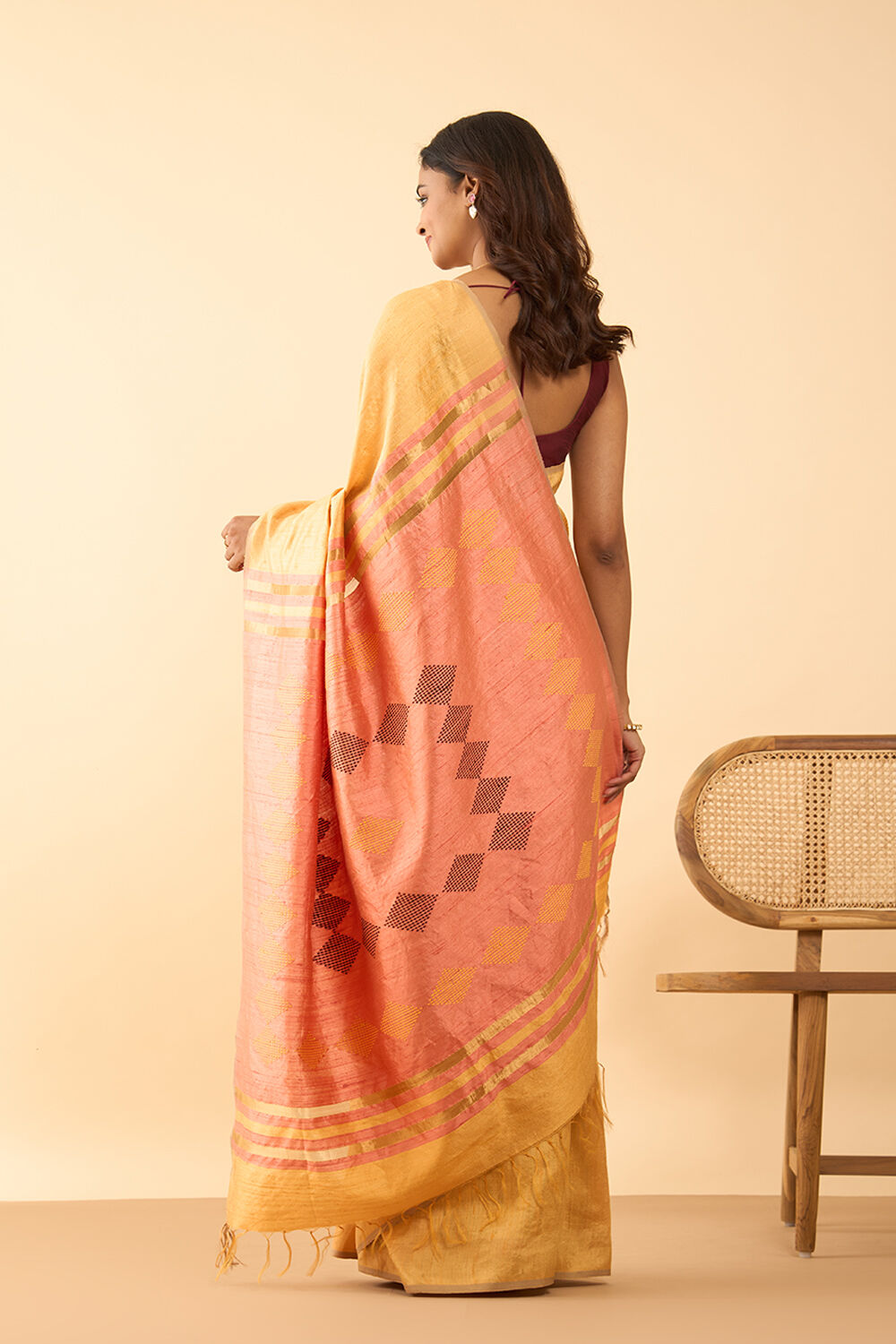 Dark Yellow Bhagalpur Woven Pure Silk Saree image number null