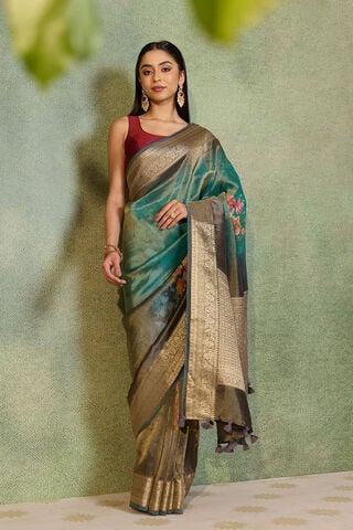 Green Printed Viscose Tissue Saree image number