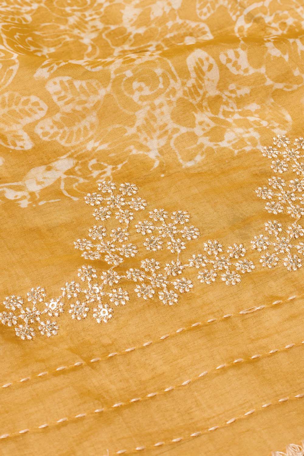 Yellow Tencel Embroidered Saree image number null