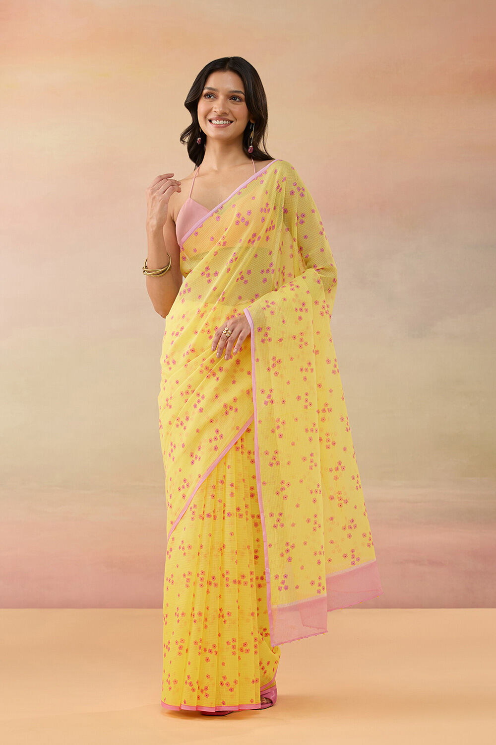 Light Yellow Bengal Pure Cotton Kota Screen Printed  Saree image number null