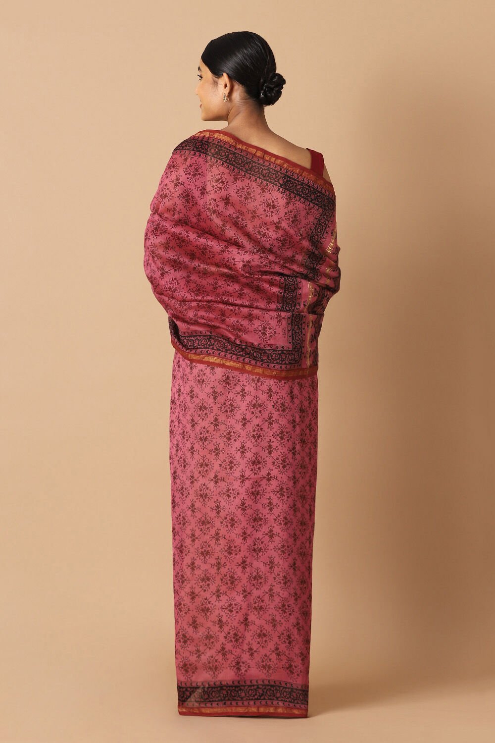 Pink Pure Silk Cotton Bagru Printed Saree image number null