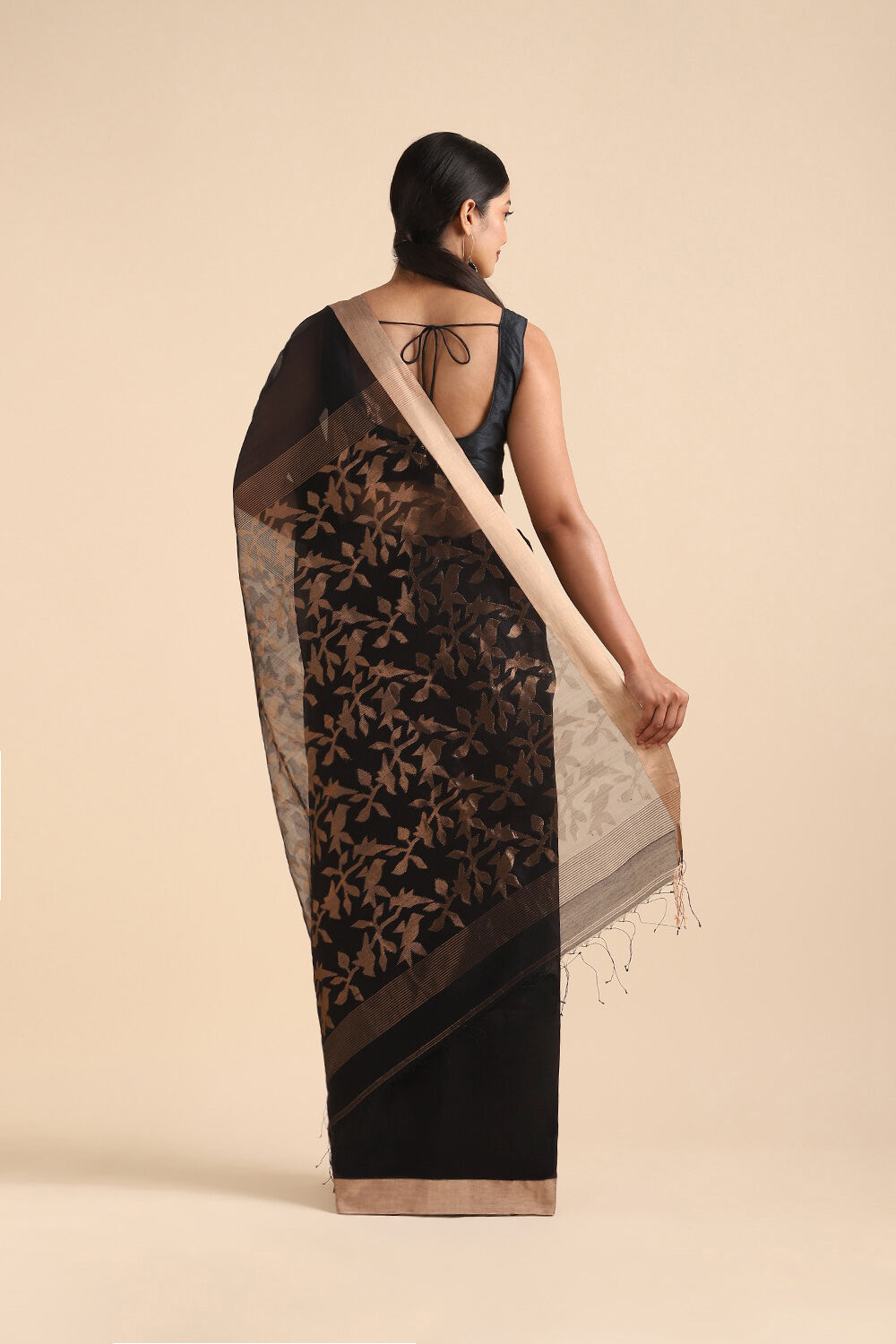 Black Pure Silk Cotton Bengal Saree image number null