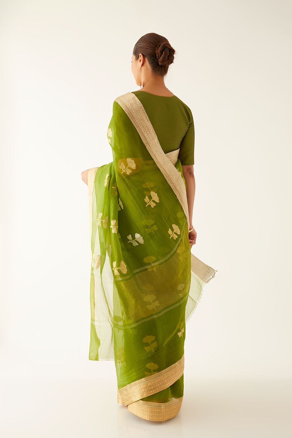 Dark Green Pure Organza Banarasi Saree image number null