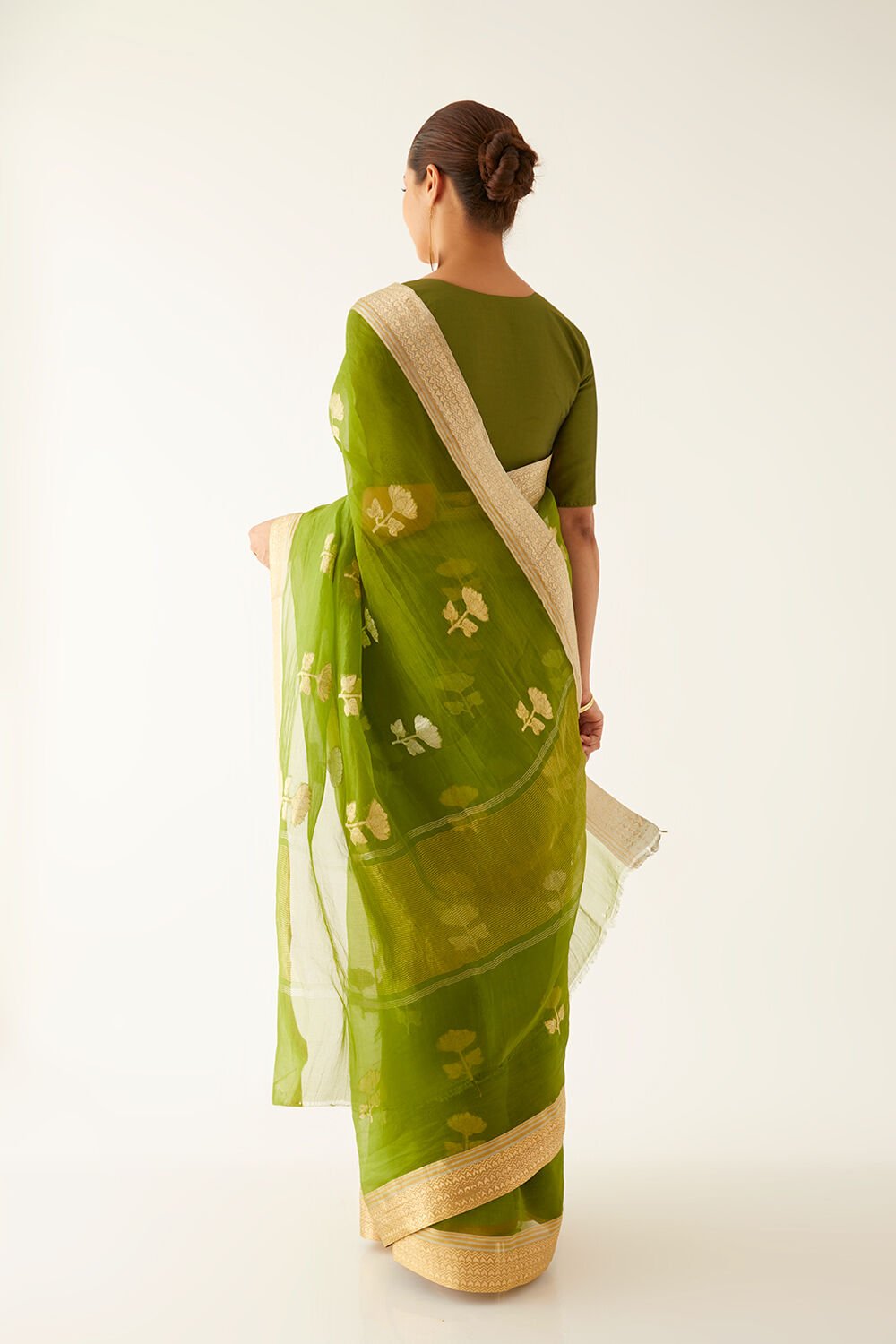 Dark Green Pure Organza Banarasi Saree image number null
