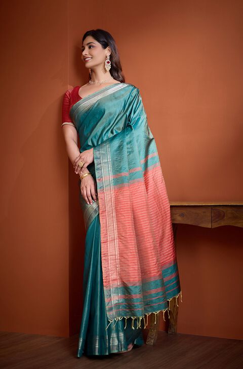 Dark Green Pure Silk Bishnupur Woven Saree