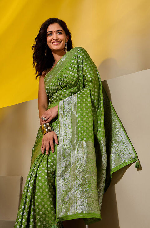 Green Woven Viscose Saree