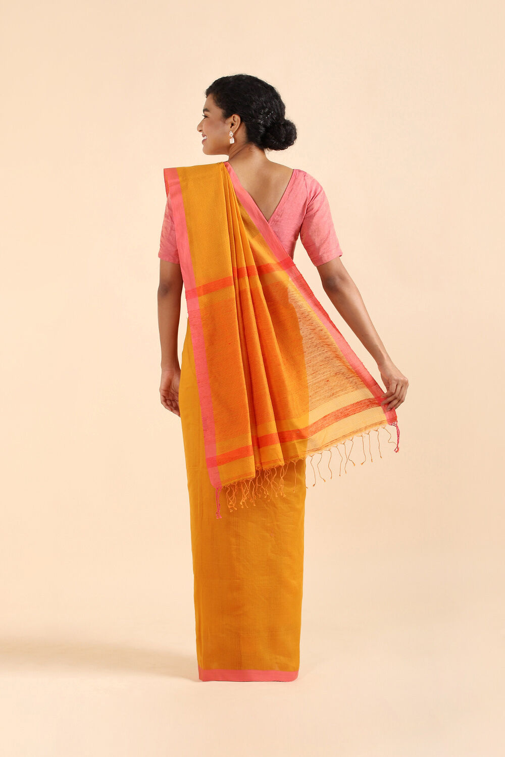 Light Orange Pure Silk Cotton Bengal Saree image number null
