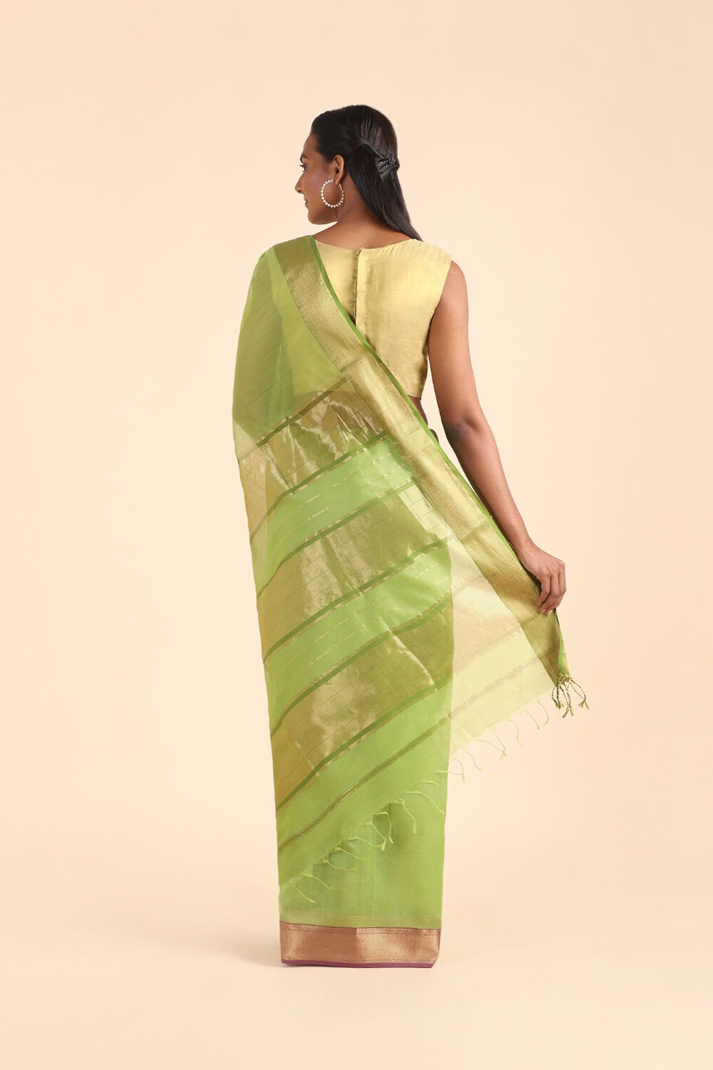 Light Green Pure Silk Cotton Maheshwari Saree image number null