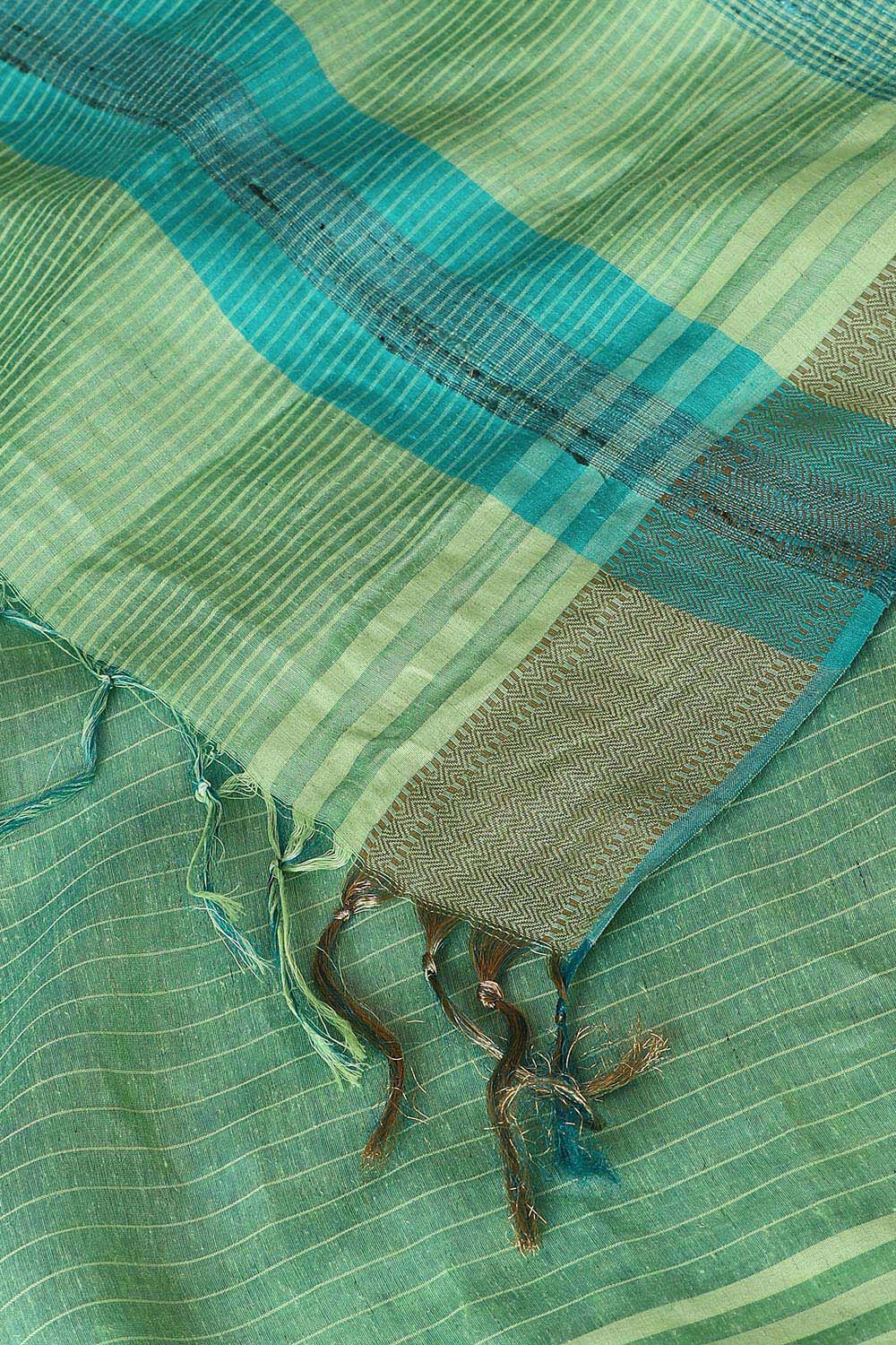 Green Pure Silk Linen Bhagalpuri Saree image number null