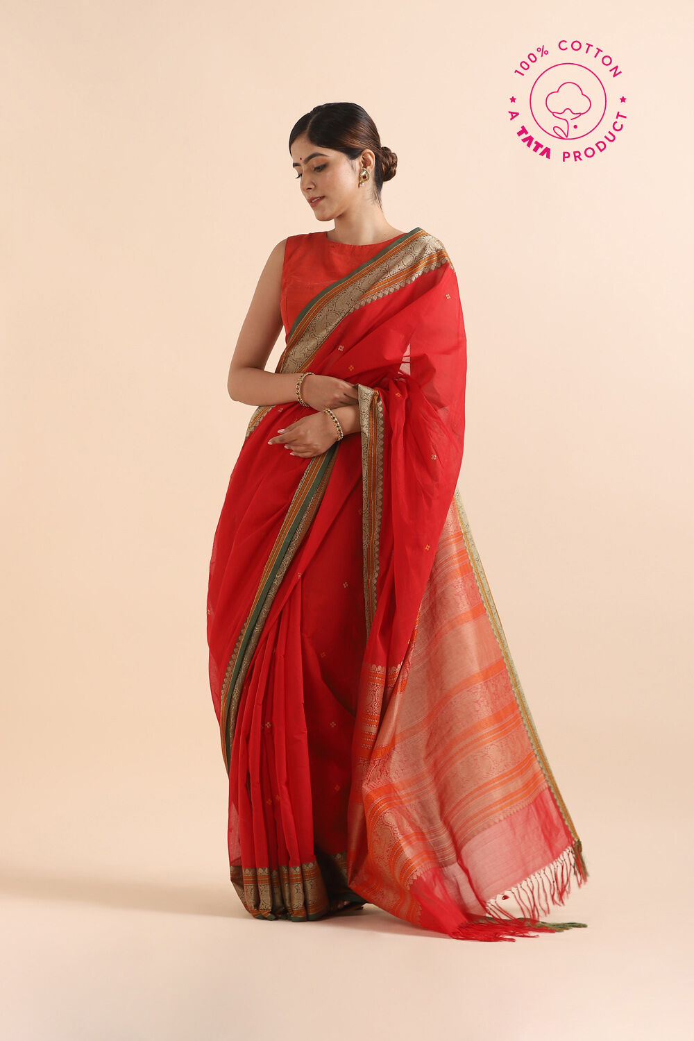 Dark Red Pure Cotton South Saree image number null