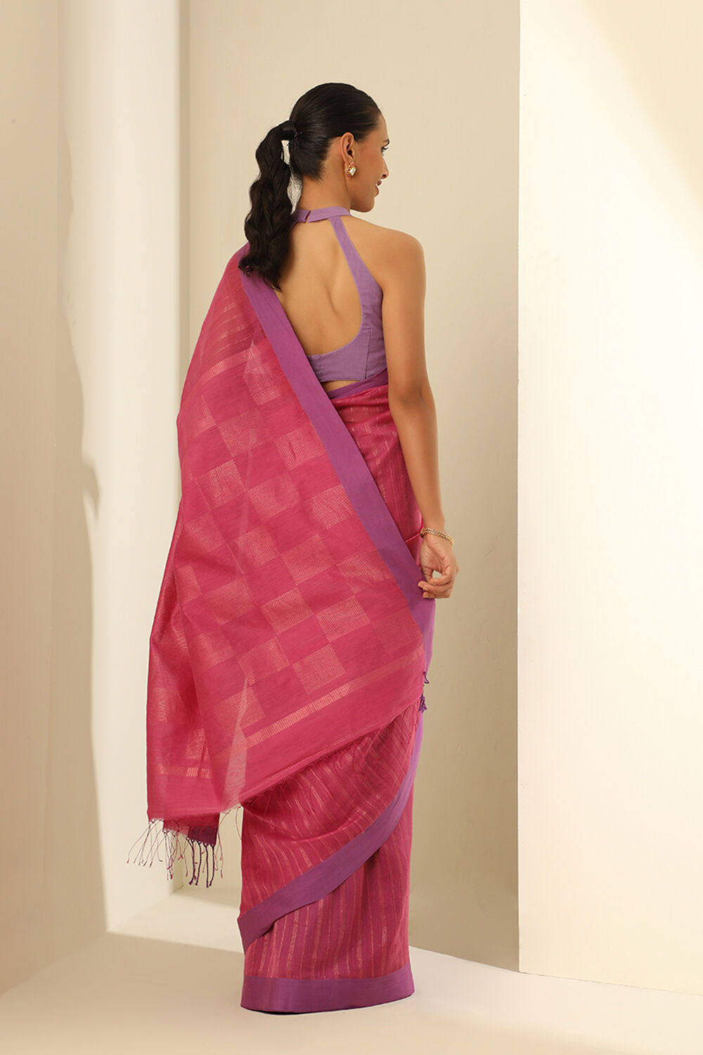Pink Pure Silk Cotton Woven Bengali Saree image number null