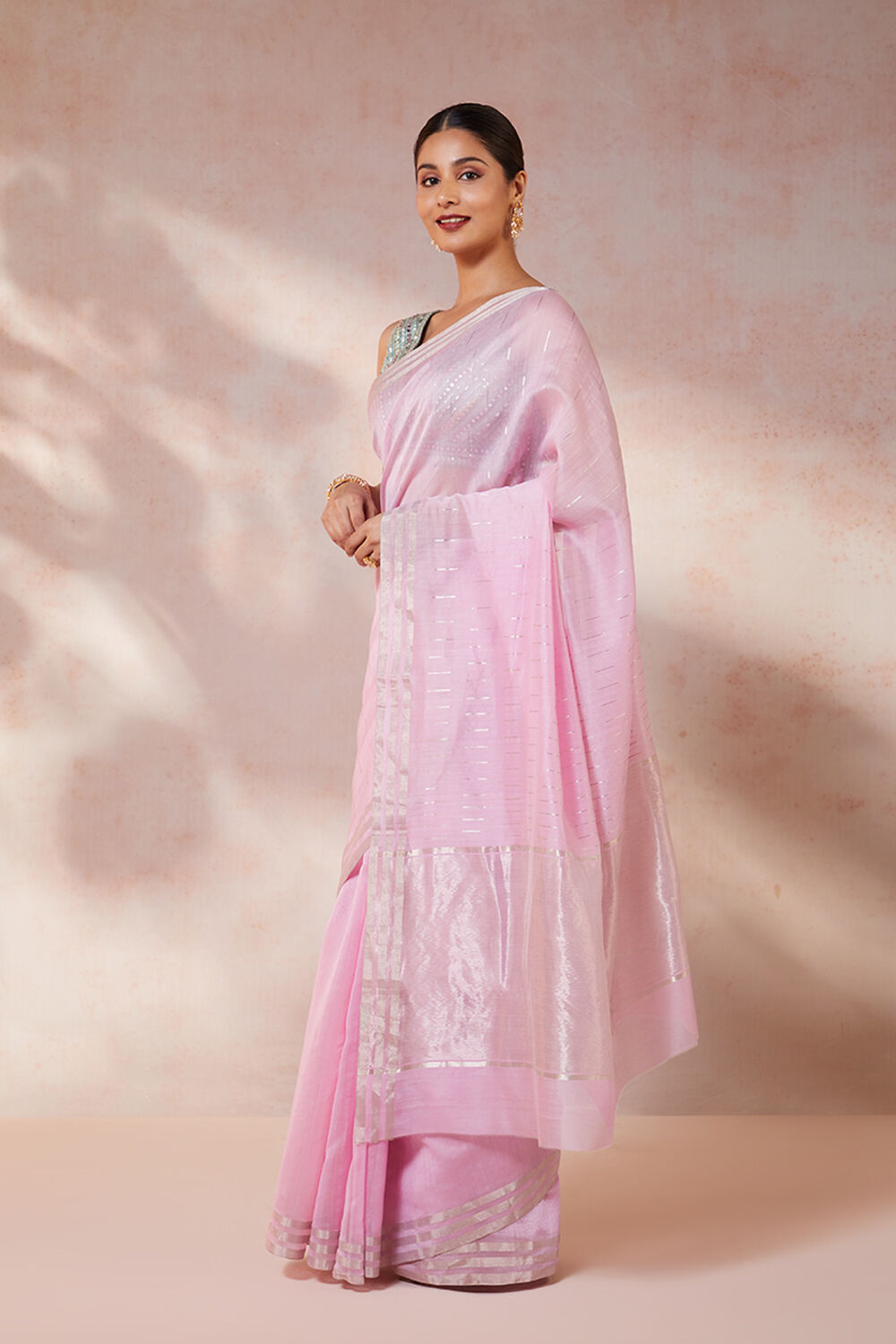 Pink Woven Pure Silk Cotton Chanderi Saree image number null