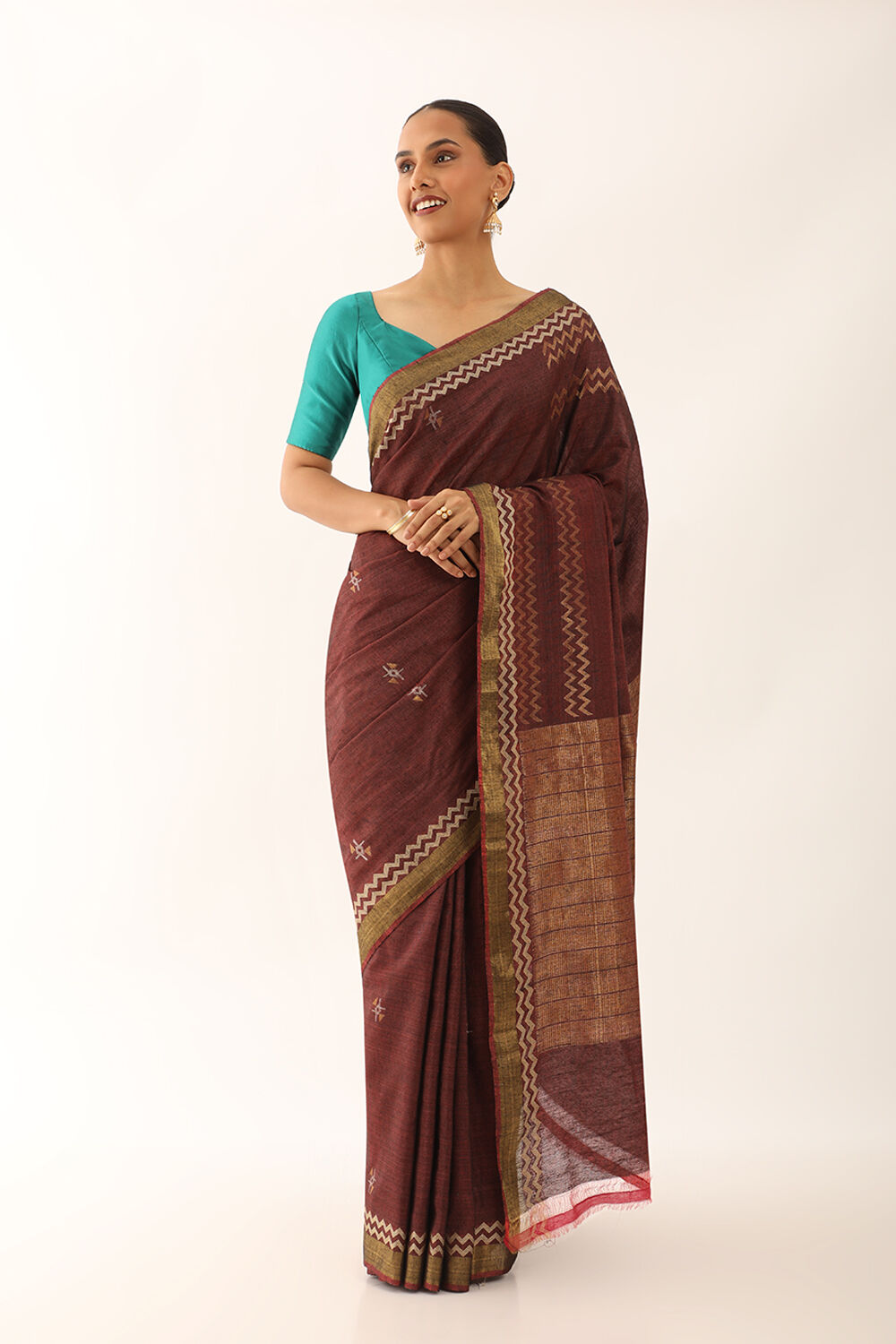Dark Red Chattisgarh Pure Tussar Silk Woven Saree image number null