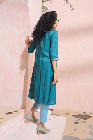 Dark Blue Viscose Embroidered Kurta thumbnail image number null