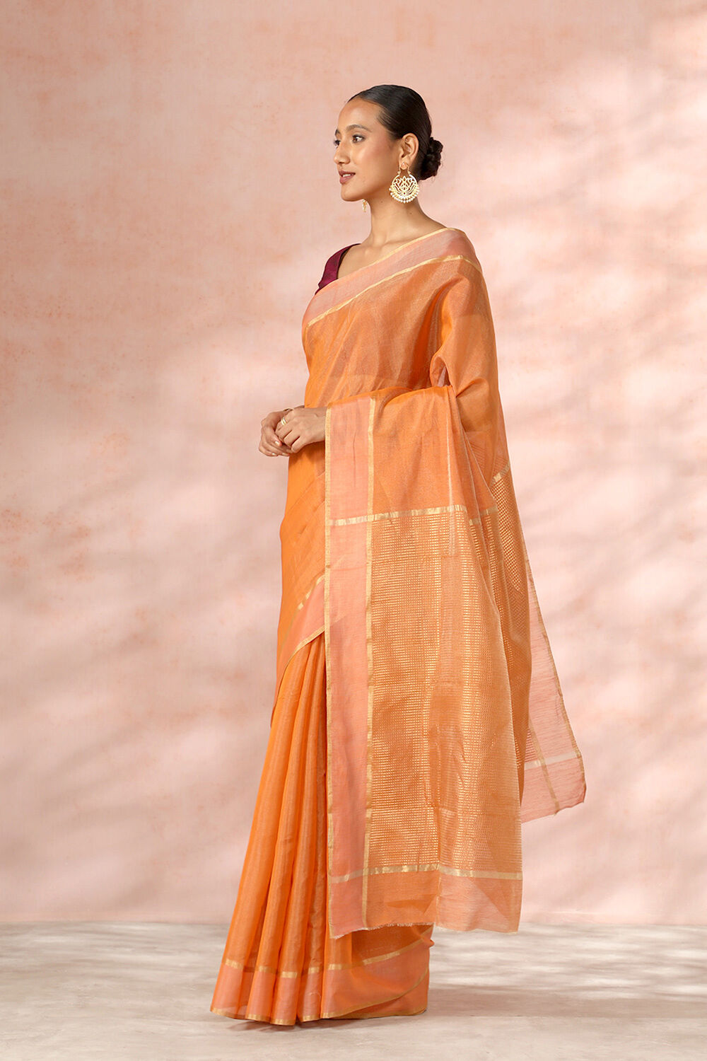 Dark Orange Chanderi Pure Silk Cotton Woven Saree image number null
