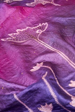 Purple Bengal Pure Tussar Silk Hand Painted Saree thumbnail image number null