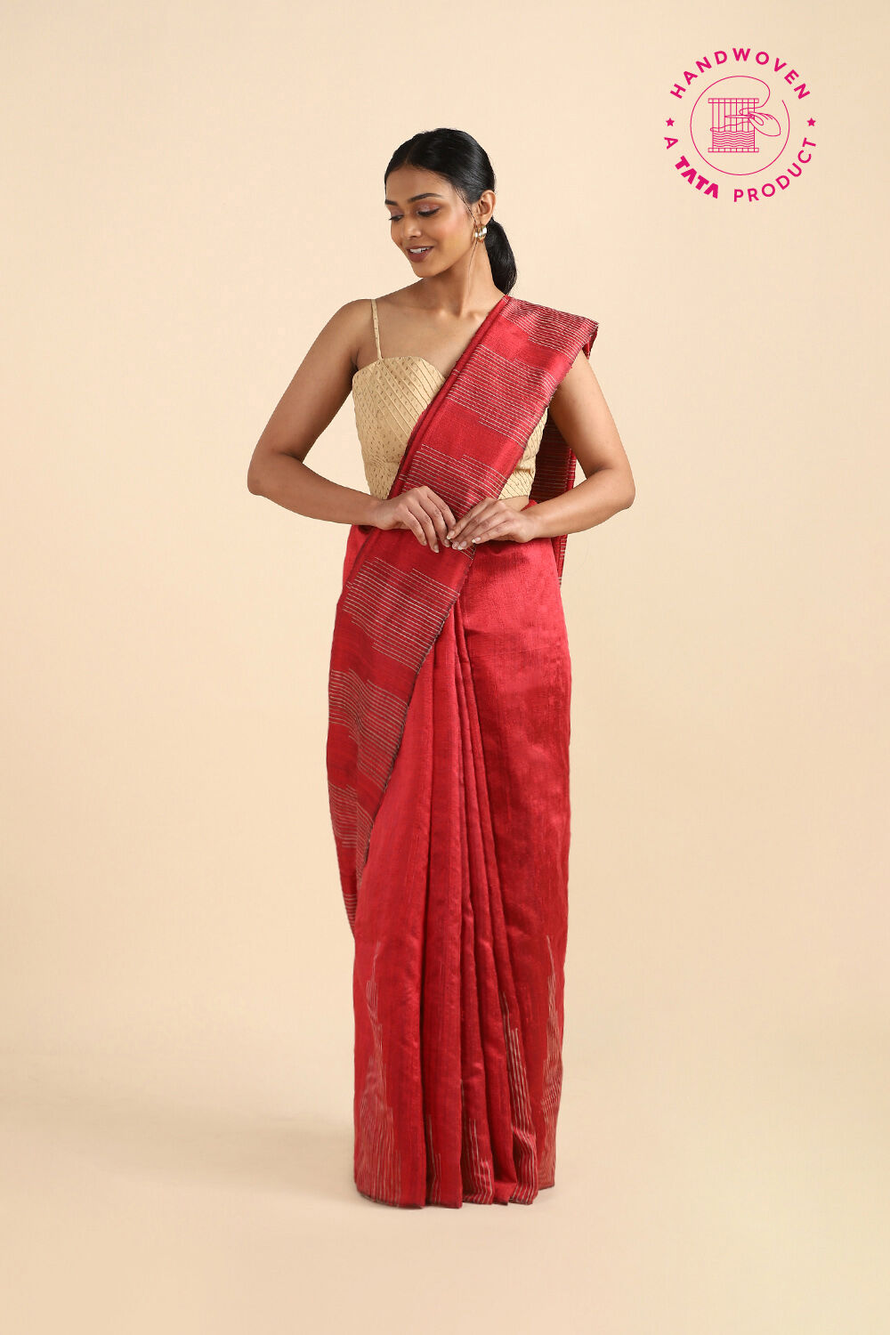 Red Pure Silk Woven Saree image number null