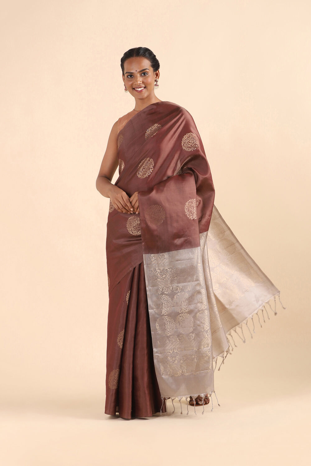 Brown Pure Soft Silk Saree image number null