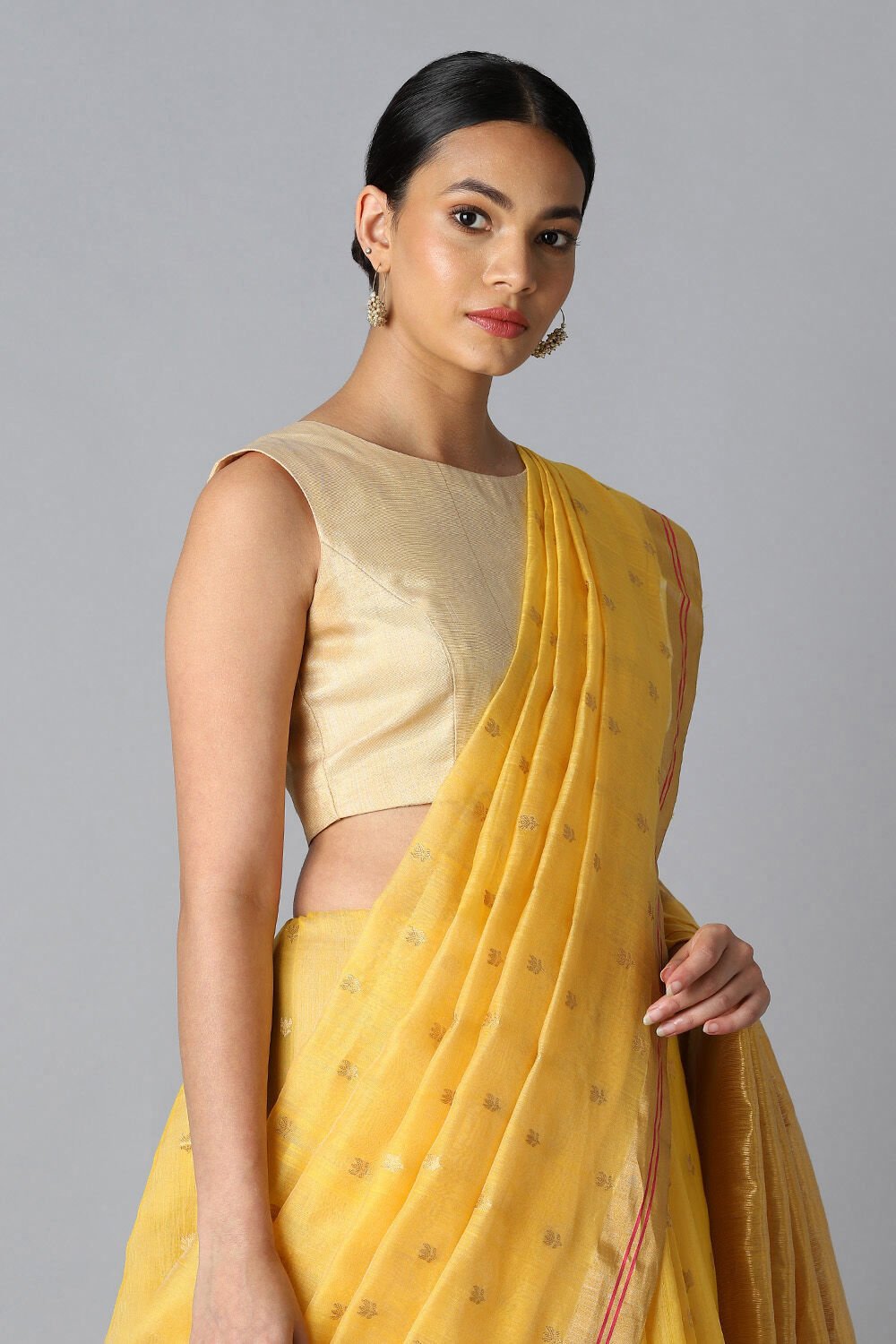 Yellow Pure Silk Cotton Chanderi Saree image number null