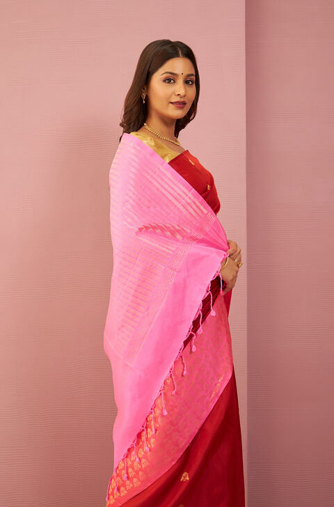 Red Woven Pure Soft Silk Saree