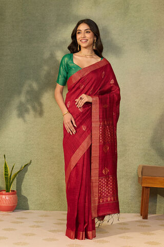 Dark Red Bengal Pure Silk Jamdani Saree thumbnail image number null