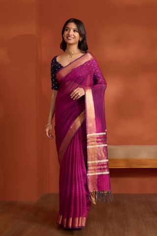 Purple Silk Viscose Bhagalpur Woven Saree thumbnail image number null