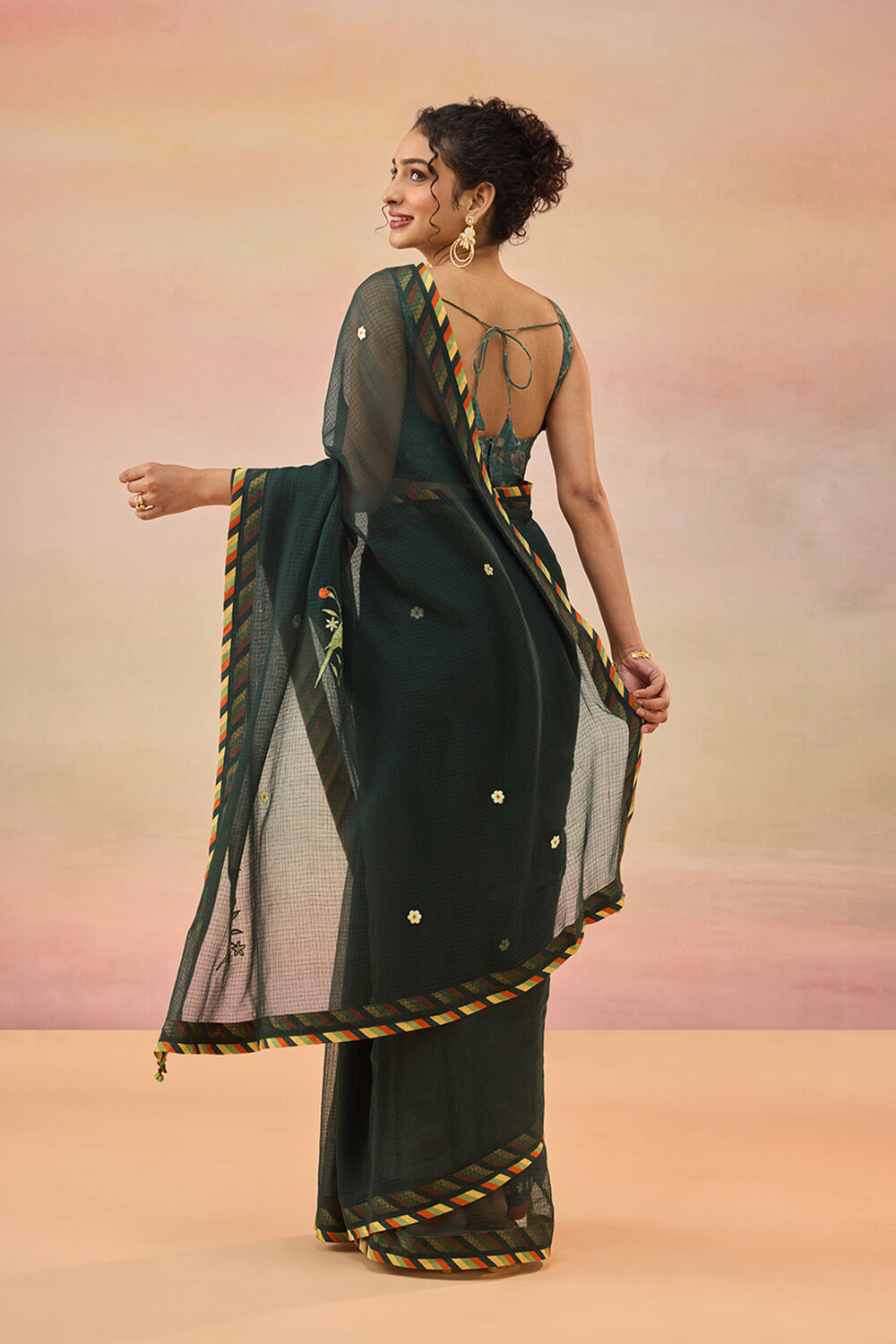 Dark Green Embroidered Pure Cotton Kota Saree image number null