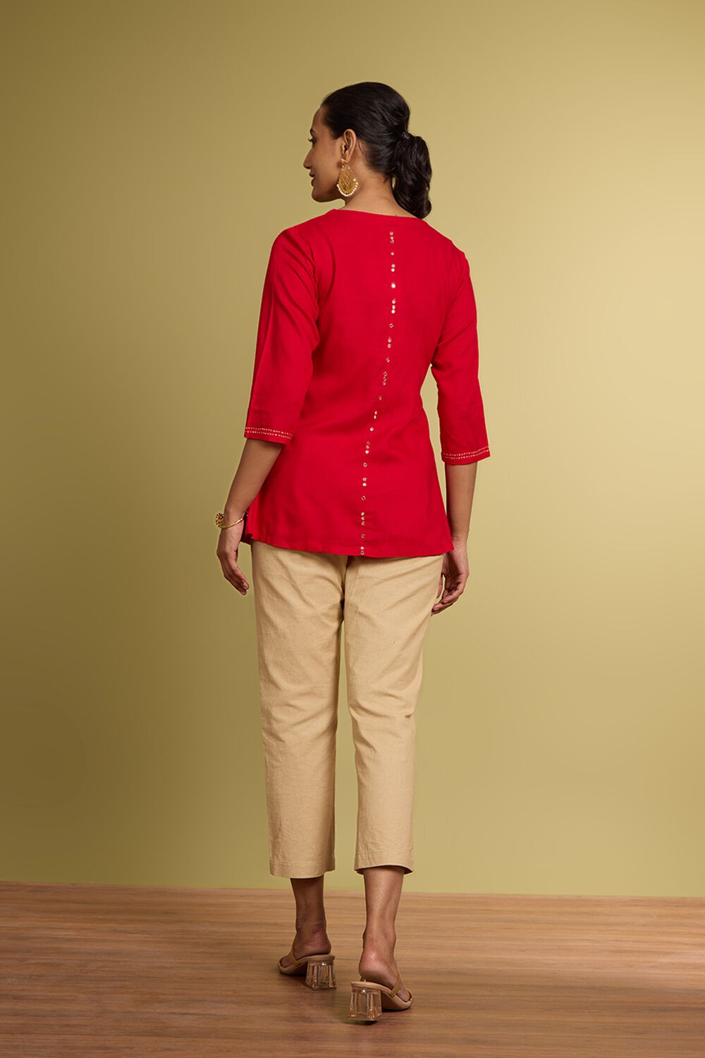 Red Embroidered Viscose Short Top image number null