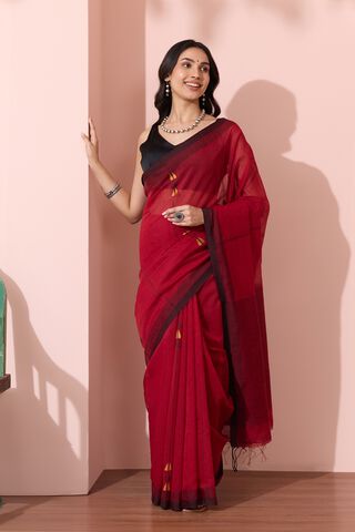 Dark Red Bengal Pure Silk Cotton Jamdani Saree thumbnail image number null