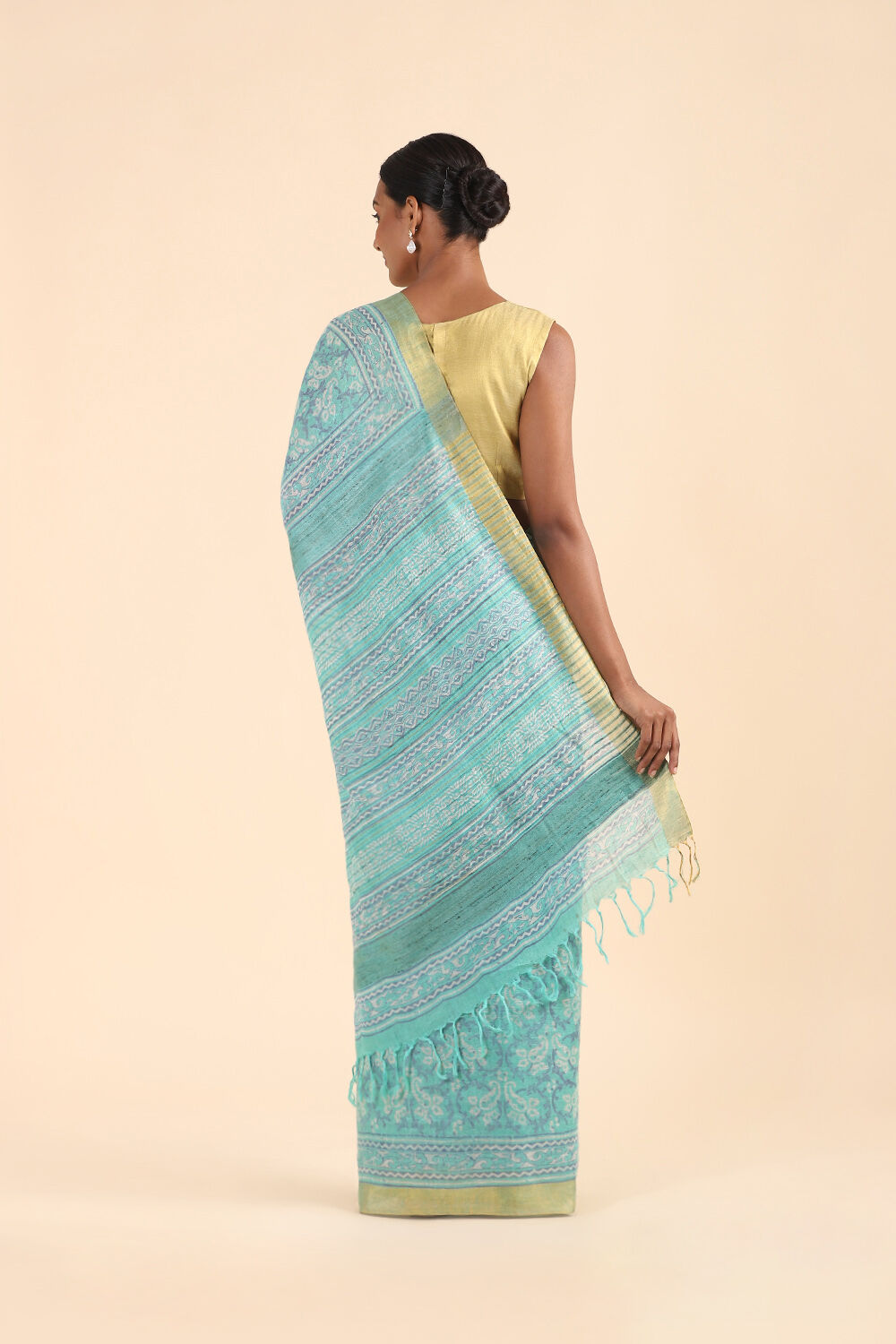 Blue Pure Linen Printed Saree image number null