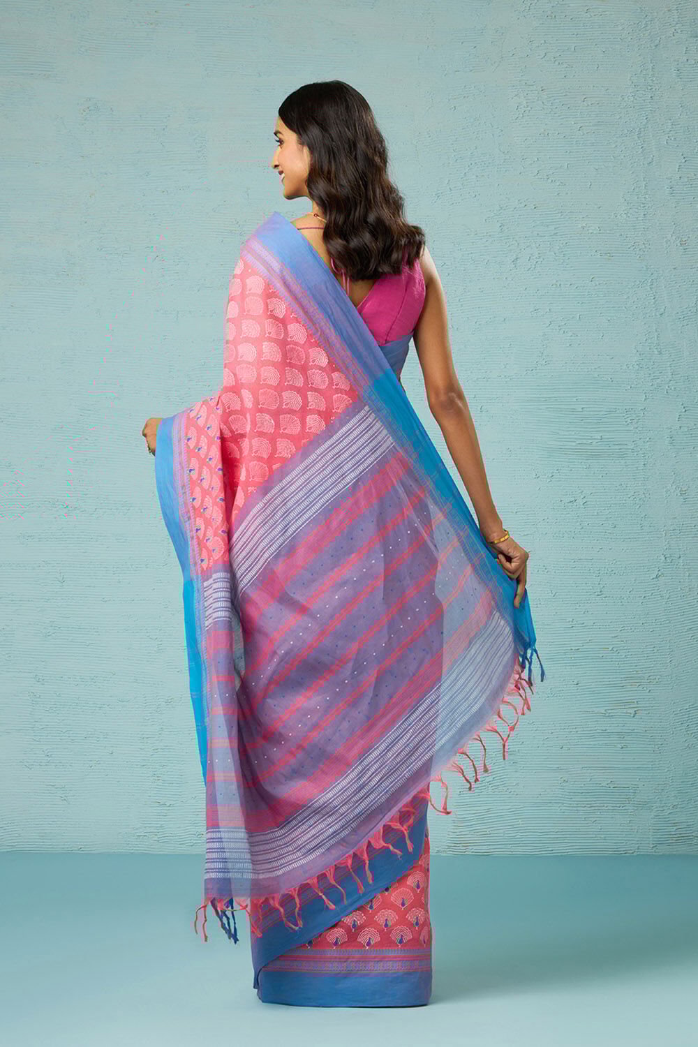 Pink Rajasthan Block Printed Pure Cotton Saree image number null